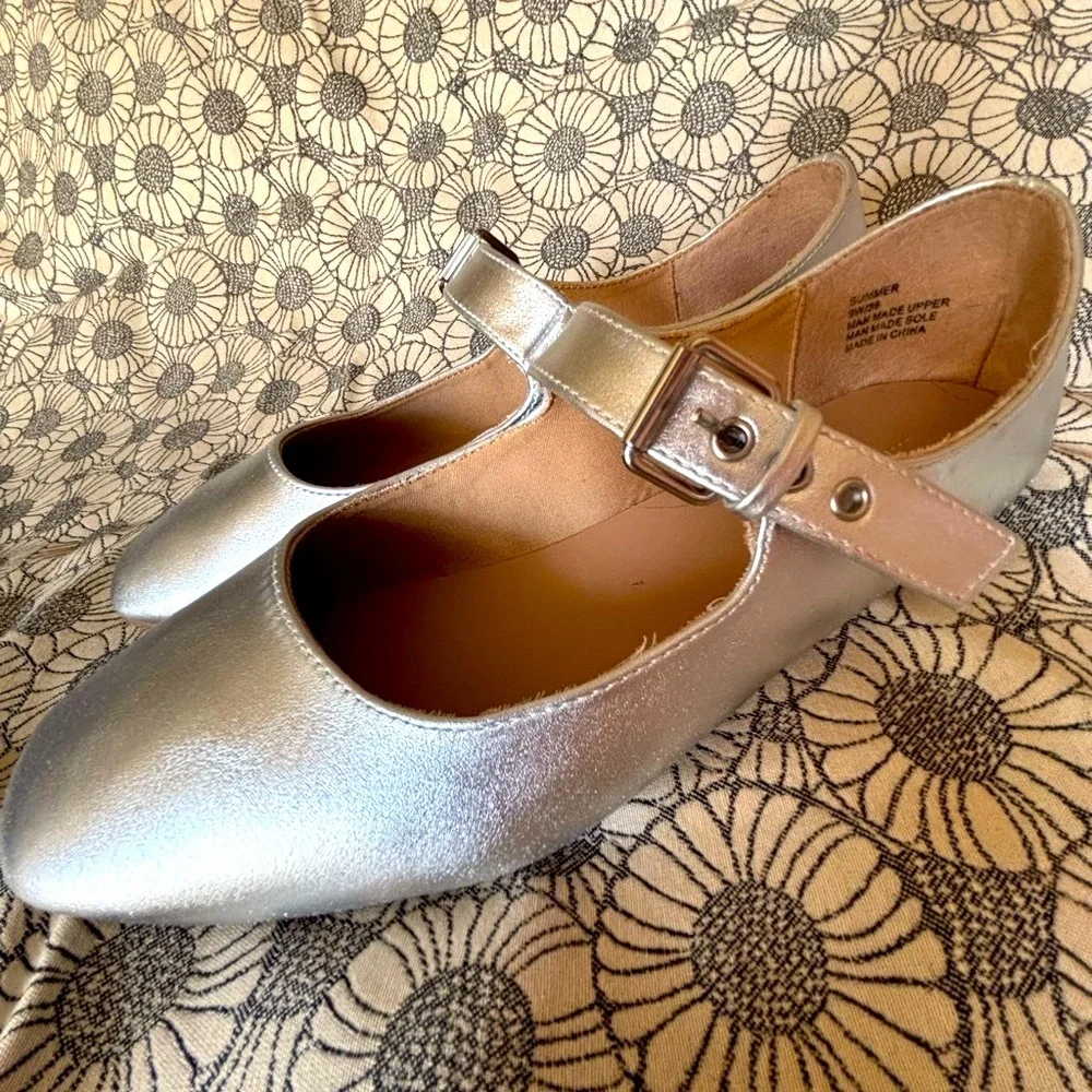Silver Flat Mary Jane whimsigoth grunge fairy Wide Ballet Shoes by Me Too